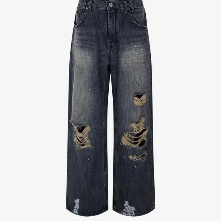 [BUNJANG] Please No Follow Jay Destroyed Wide Denim Jeans / 플리즈노팔로우 Jay Destroyed Wide Denim 와이드 데님