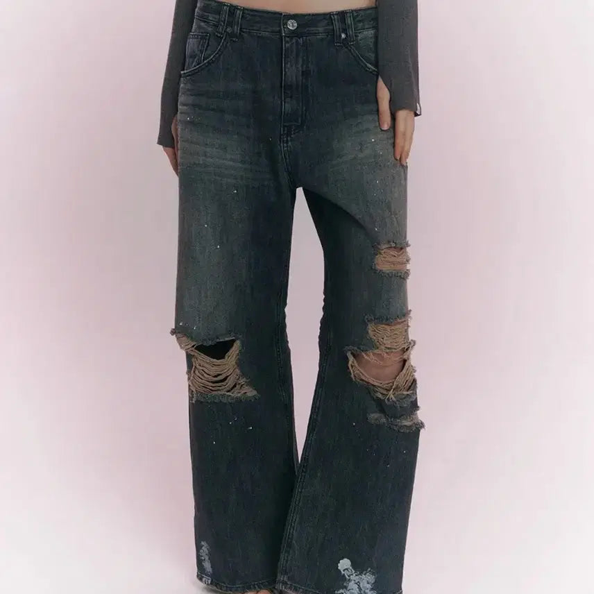 [BUNJANG] Please No Follow Jay Destroyed Wide Denim Jeans / 플리즈노팔로우 Jay Destroyed Wide Denim 와이드 데님