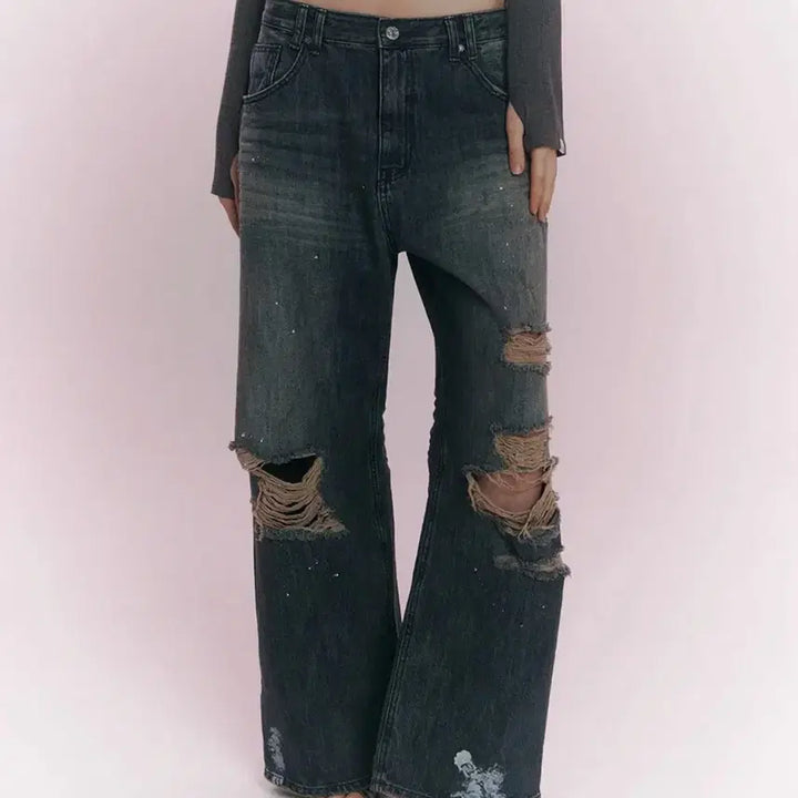 [BUNJANG] Please No Follow Jay Destroyed Wide Denim Jeans / 플리즈노팔로우 Jay Destroyed Wide Denim 와이드 데님