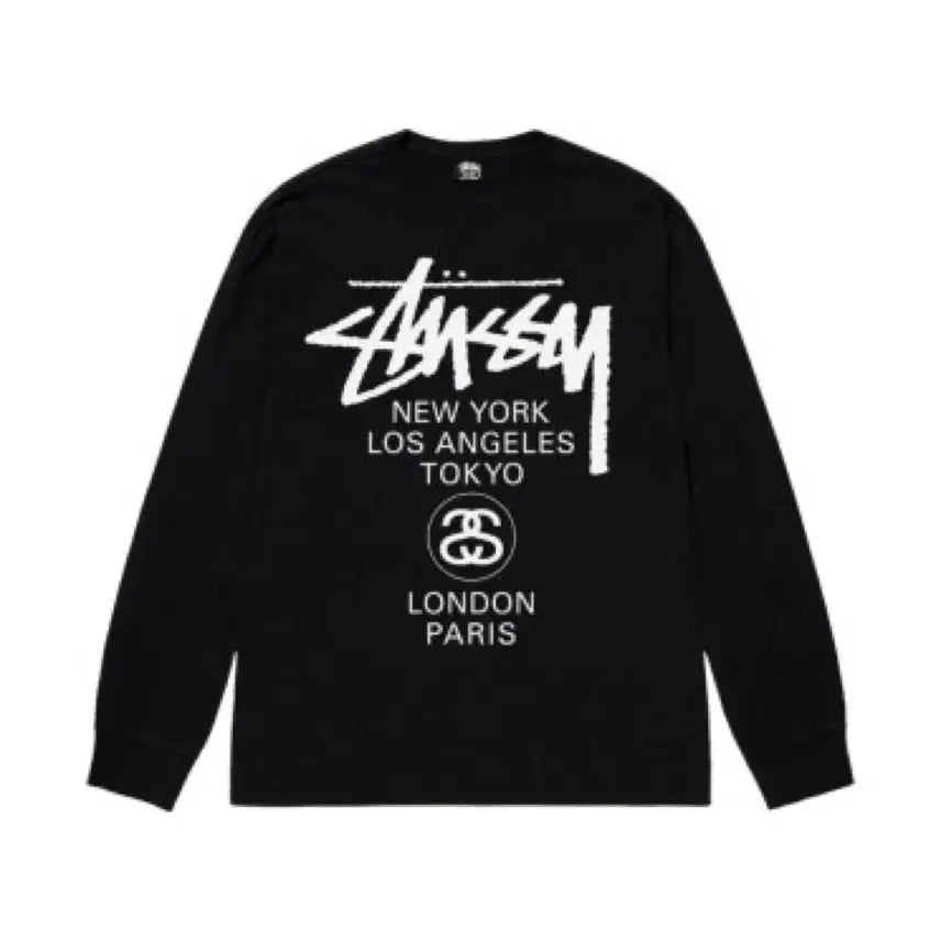 [BUNJANG] Stussy World Tour Long Sleeve Black/White Shirt / (병행정품)스투시 월드투어 롱슬리브 블랙/화이트미개봉 새상품