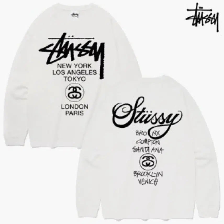 [BUNJANG] Stussy World Tour Long Sleeve Black/White Shirt / (병행정품)스투시 월드투어 롱슬리브 블랙/화이트미개봉 새상품