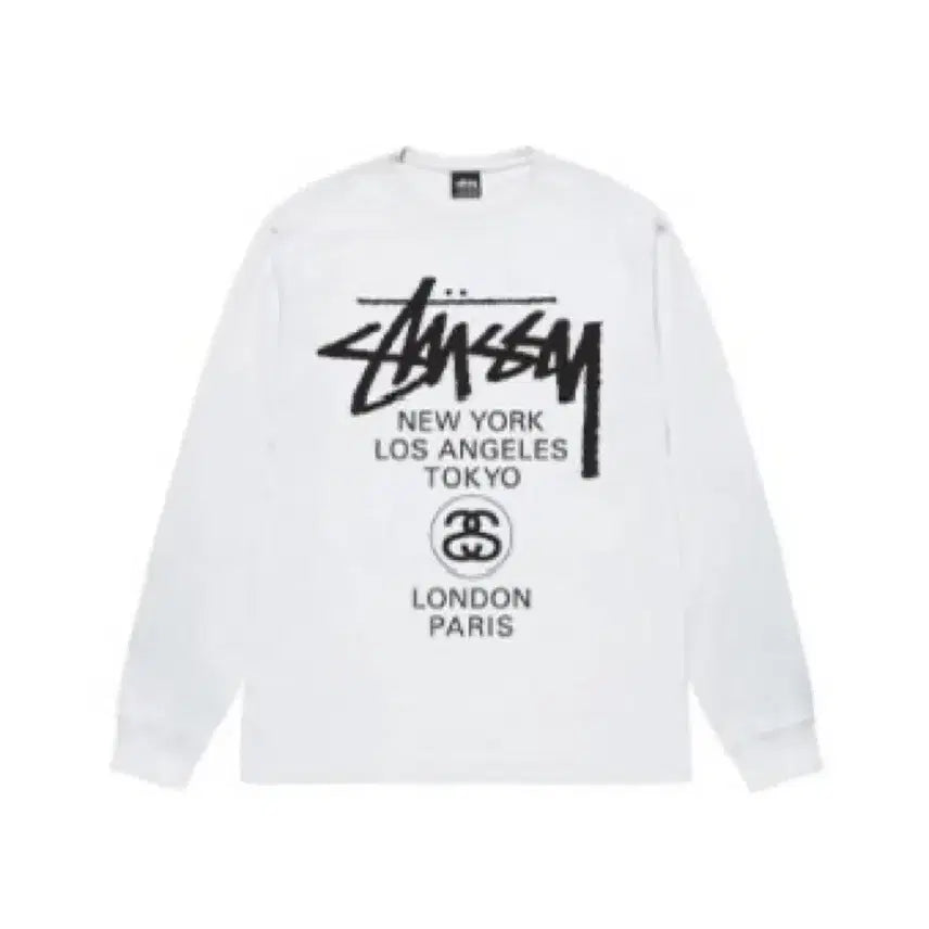 [BUNJANG] Stussy World Tour Long Sleeve Black/White Shirt / (병행정품)스투시 월드투어 롱슬리브 블랙/화이트미개봉 새상품