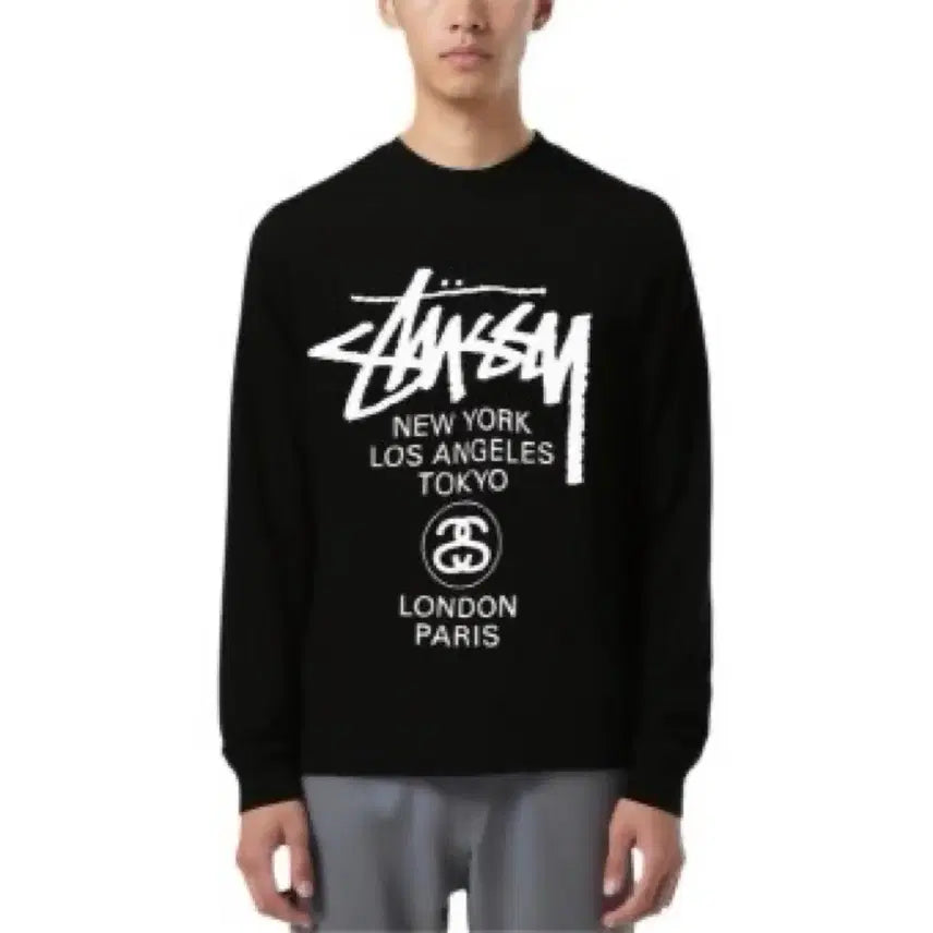 [BUNJANG] Stussy World Tour Long Sleeve Black/White Shirt / (병행정품)스투시 월드투어 롱슬리브 블랙/화이트미개봉 새상품