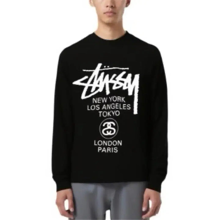[BUNJANG] Stussy World Tour Long Sleeve Black/White Shirt / (병행정품)스투시 월드투어 롱슬리브 블랙/화이트미개봉 새상품