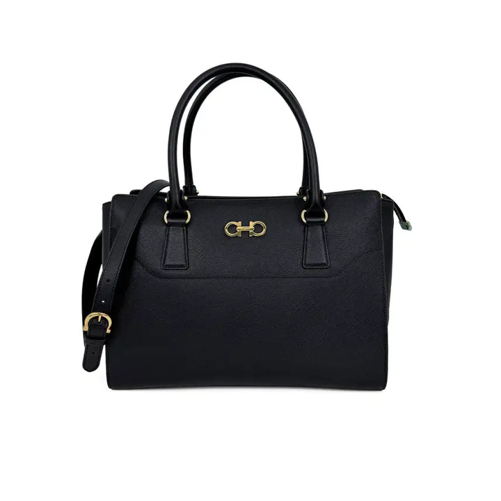 [BUNJANG] Salvatore Ferragamo Gancini Black Leather Tote Shoulder Bag 21F271 / 페라가모 블랙 레더 간치니 토트백 겸 숄더백 21F271