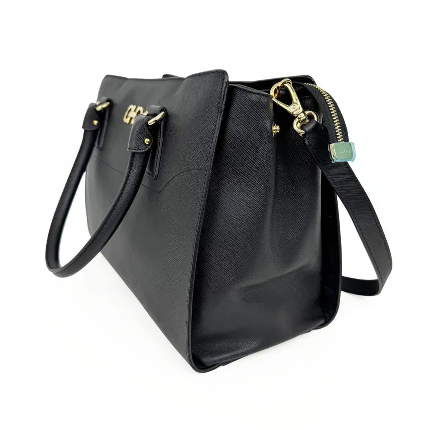 [BUNJANG] Salvatore Ferragamo Gancini Black Leather Tote Shoulder Bag 21F271 / 페라가모 블랙 레더 간치니 토트백 겸 숄더백 21F271