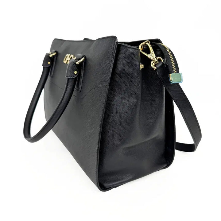 [BUNJANG] Salvatore Ferragamo Gancini Black Leather Tote Shoulder Bag 21F271 / 페라가모 블랙 레더 간치니 토트백 겸 숄더백 21F271