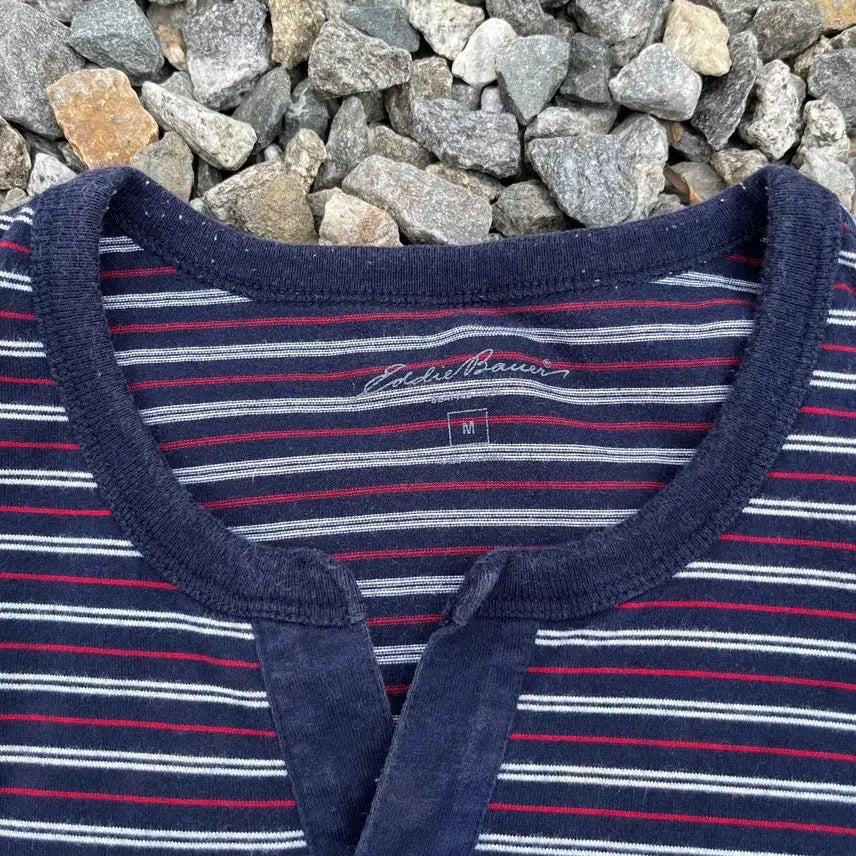 [BUNJANG] Eddie Bauer Striped Henley T-shirt / 에디바우어 단가라 헨리넥 반팔 (실측확인)