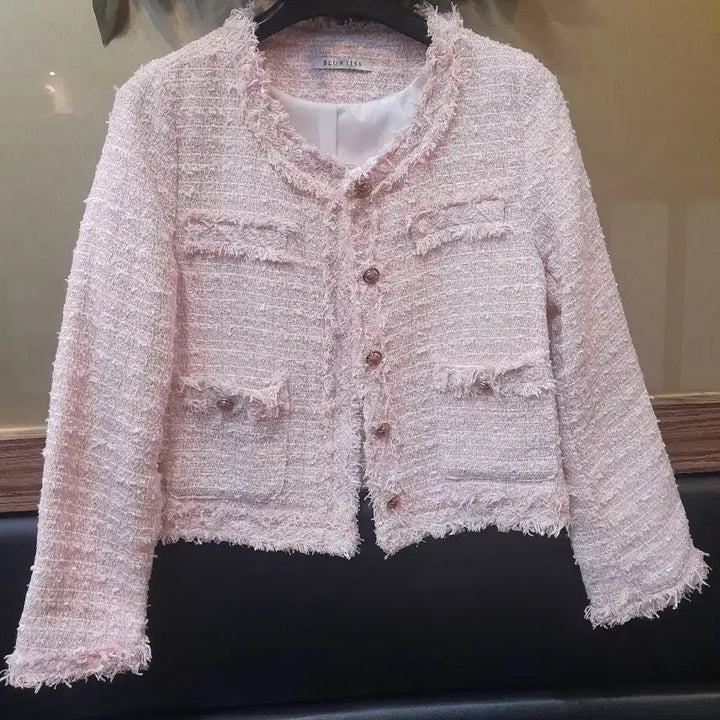 [BUNJANG] BLUETISS Pink Tweed Jacket and Skirt Set / BLUETISS 핑크 트위드 자켓스커트세트