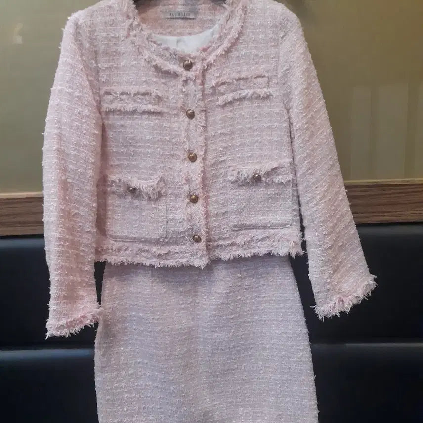[BUNJANG] BLUETISS Pink Tweed Jacket and Skirt Set / BLUETISS 핑크 트위드 자켓스커트세트