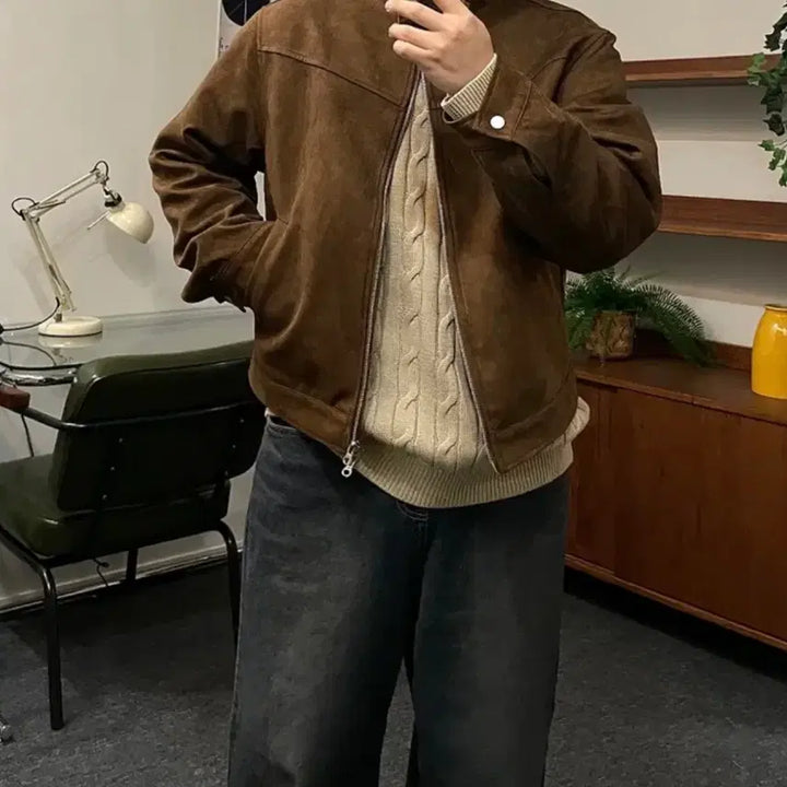 [BUNJANG] Two-Way Biker Suede Jacket Brown / (새상품) 투웨이 바이커 스웨이드 자켓 브라운