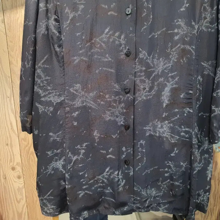 [BUNJANG] Navy Patterned Rayon 100% Long Shirt Jacket - Size 99 / [인견100] 시원한 네이비 패턴 롱셔츠 자켓 (99사이즈/상태최상)