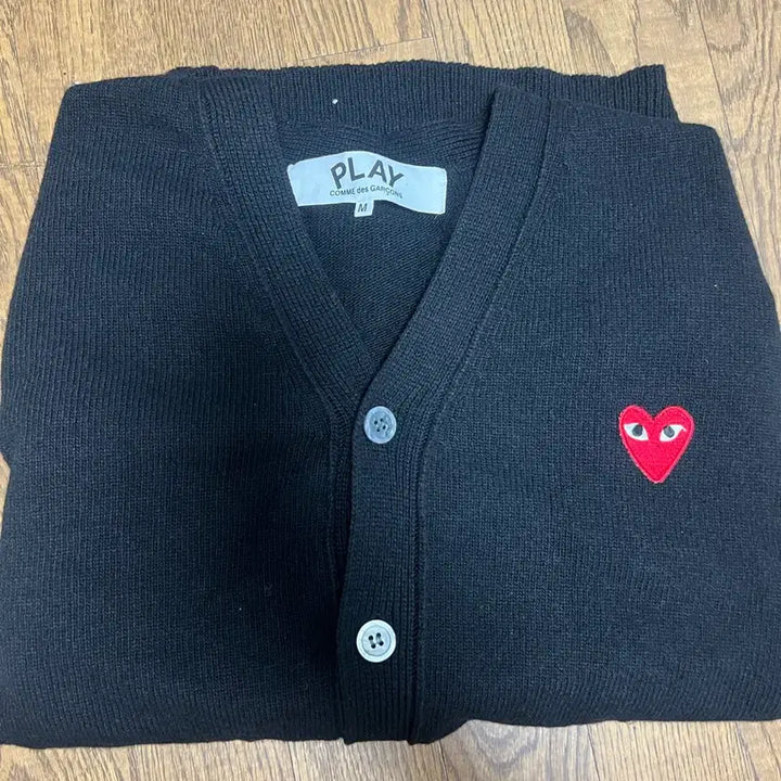 [BUNJANG] Comme des Garçons Black Cardigan with Red Heart Logo / 꼼데가르송 블랙 가디건