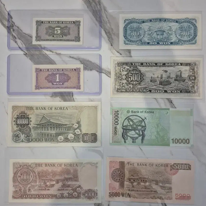 [BUNJANG] Unused Banknotes Collection - 8 Variety Set / 영제5원, 1원, 팔각정 오십원등 미사용 지폐 8종 및 서비스많이