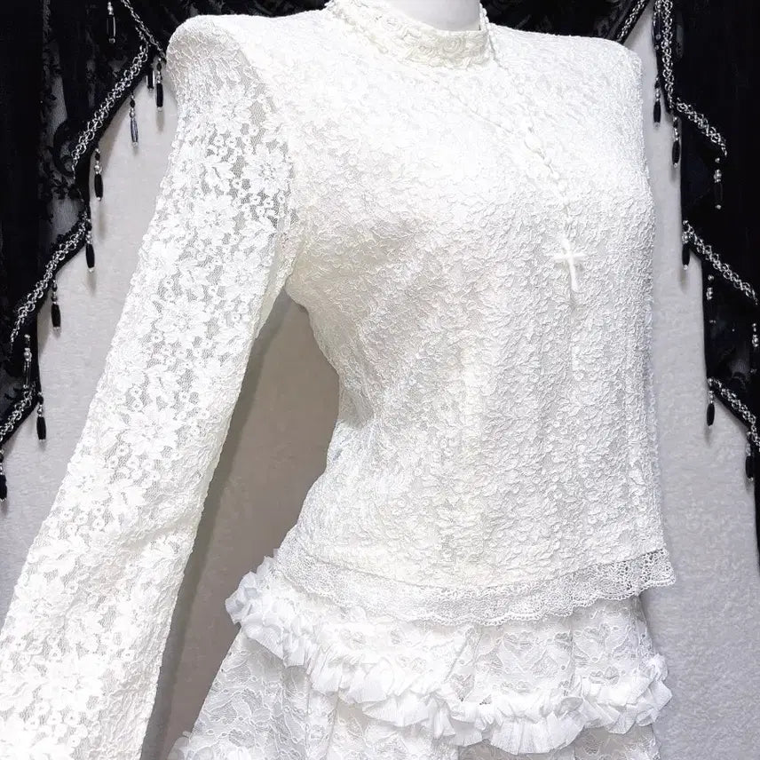 [BUNJANG] Romantic Gothic Angelic Lace Blouse Shirt / 로맨틱고딕 엔젤릭 고스로리 엔틱 레이스 블라우스셔츠 핀터 페어리 오리엔탈
