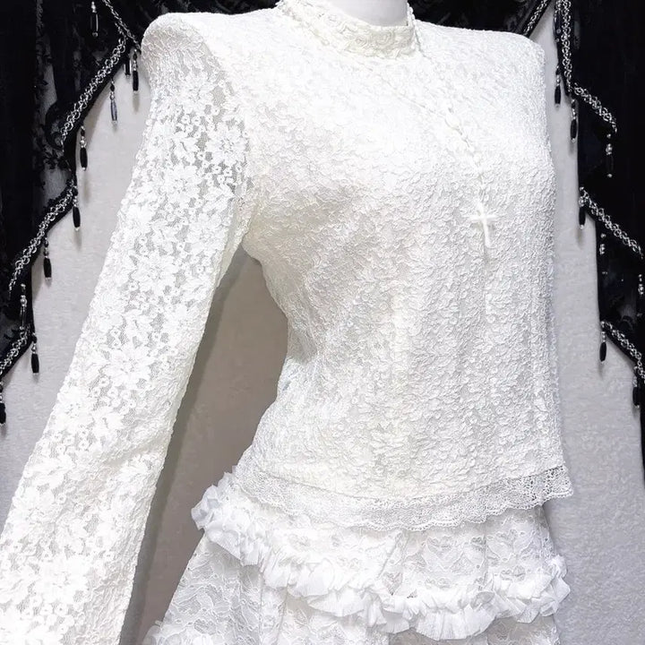 [BUNJANG] Romantic Gothic Angelic Lace Blouse Shirt / 로맨틱고딕 엔젤릭 고스로리 엔틱 레이스 블라우스셔츠 핀터 페어리 오리엔탈