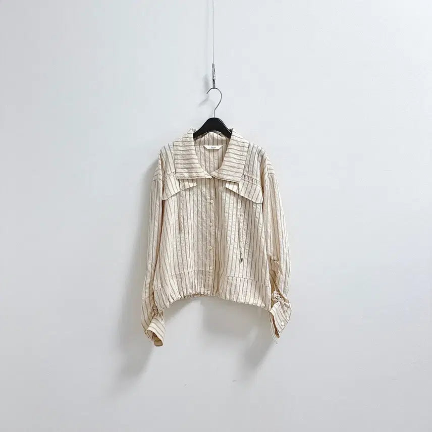 [BUNJANG] Enshaf Striped String Blouse Open Collar Jacket / 엔샤프 스트라이프 스트링 블라우스 제평 자켓 오픈카라