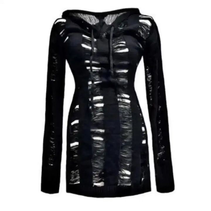 [BUNJANG] B&amp;From Damage Hooded Knit Dress / 비앤프롬 데미지 후드 니트 원피스