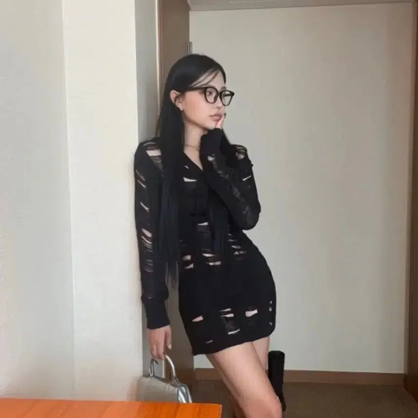 [BUNJANG] B&amp;From Damage Hooded Knit Dress / 비앤프롬 데미지 후드 니트 원피스