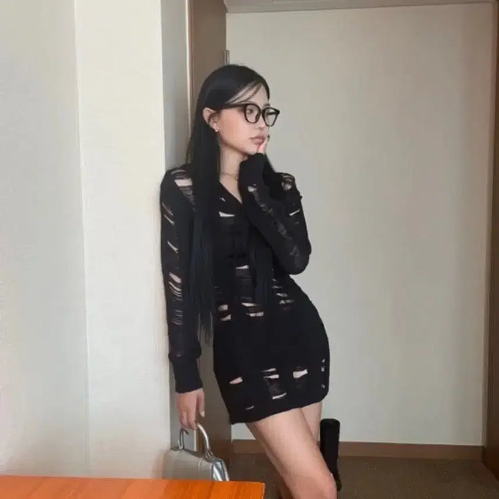 [BUNJANG] B&amp;From Damage Hooded Knit Dress / 비앤프롬 데미지 후드 니트 원피스