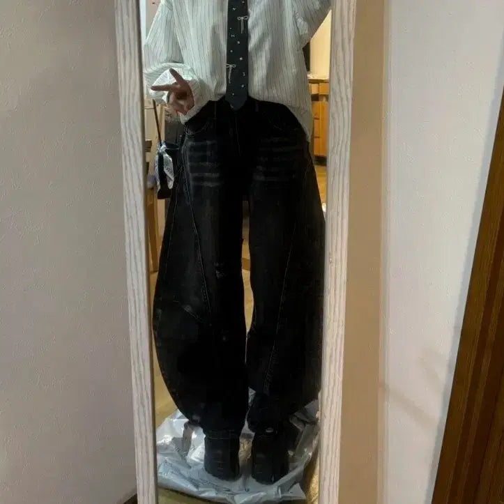[BUNJANG] Black Balloon Wide Denim Pants / 블랙 벌룬 와이드 데님 팬츠