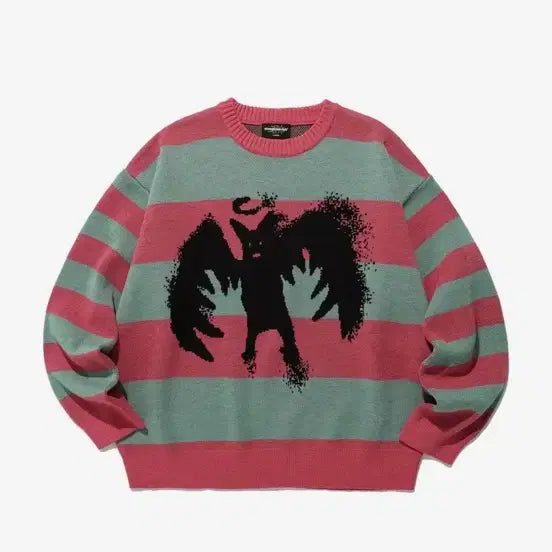 [BUNJANG] Nice Ghost Club Baby Devil Stripe Knit Pink / 나이스고스트클럽 베이비 데빌 스트라이프 니트 핑크 윤비누 착용