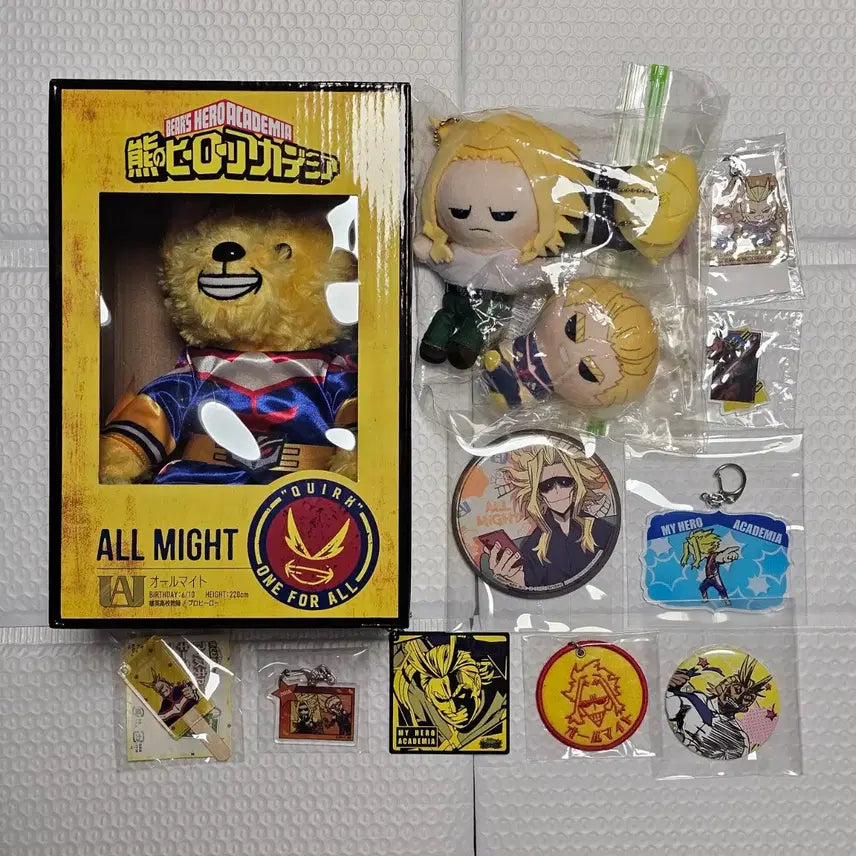 [BUNJANG] My Hero Academia All Might Goods Set Plush Acrylic Badge / 올마이트 굿즈 세트 곰인형 무뉴구루미 누이 아크릴 캔뱃지 나히아 히로아카
