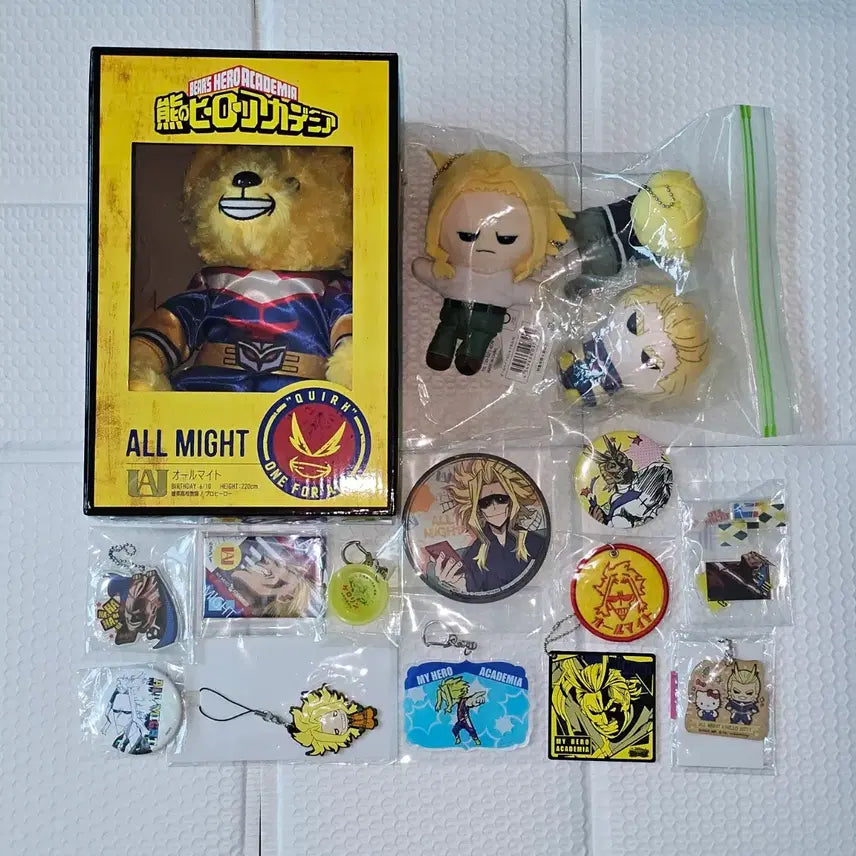 [BUNJANG] My Hero Academia All Might Goods Set Plush Acrylic Badge / 올마이트 굿즈 세트 곰인형 무뉴구루미 누이 아크릴 캔뱃지 나히아 히로아카