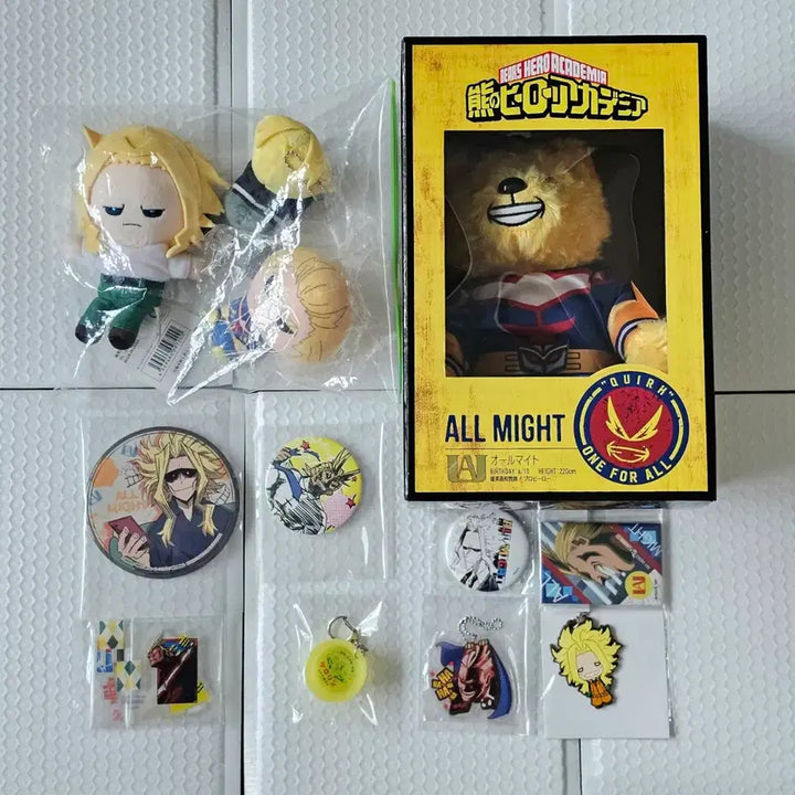 [BUNJANG] My Hero Academia All Might Goods Set Plush Acrylic Badge / 올마이트 굿즈 세트 곰인형 무뉴구루미 누이 아크릴 캔뱃지 나히아 히로아카