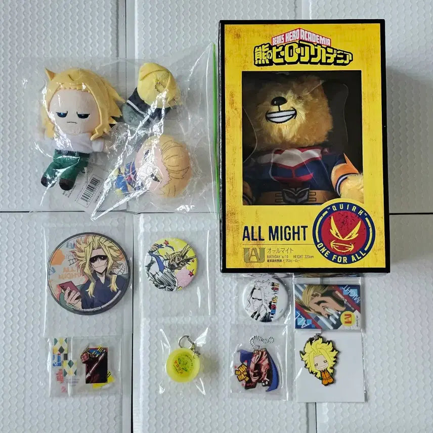 [BUNJANG] My Hero Academia All Might Goods Set Plush Acrylic Badge / 올마이트 굿즈 세트 곰인형 무뉴구루미 누이 아크릴 캔뱃지 나히아 히로아카