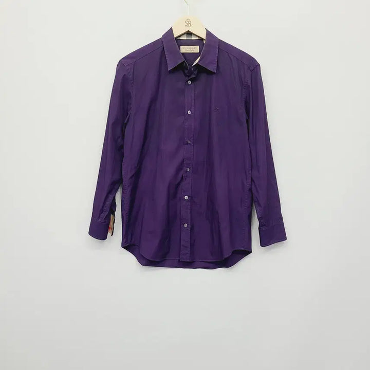[BUNJANG] Burberry Check-Pattern Stretch Cotton Shirt Purple M / 버버리 정품 체크배색 스트레치 코튼 셔츠 퍼플 M (실측 95)