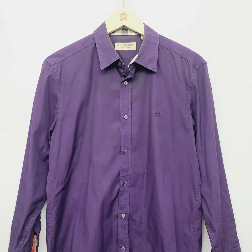 [BUNJANG] Burberry Check-Pattern Stretch Cotton Shirt Purple M / 버버리 정품 체크배색 스트레치 코튼 셔츠 퍼플 M (실측 95)