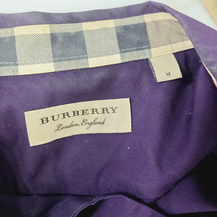 [BUNJANG] Burberry Check-Pattern Stretch Cotton Shirt Purple M / 버버리 정품 체크배색 스트레치 코튼 셔츠 퍼플 M (실측 95)