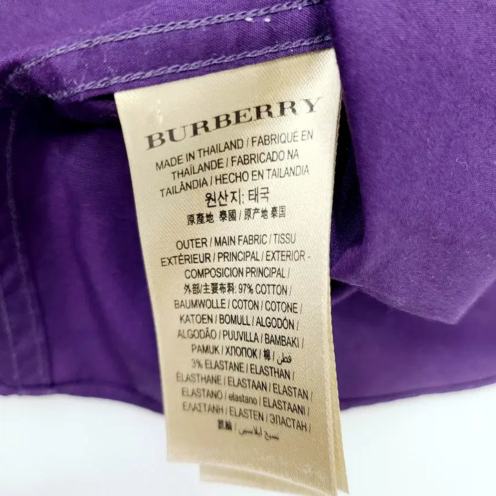 [BUNJANG] Burberry Check-Pattern Stretch Cotton Shirt Purple M / 버버리 정품 체크배색 스트레치 코튼 셔츠 퍼플 M (실측 95)