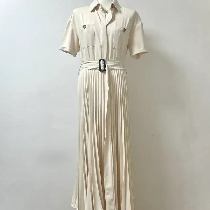 [SOLD OUT] (새상품)마리마켓 셔츠 플리츠 스트랩 롱 원피스 L 아이보리 베이지 화이