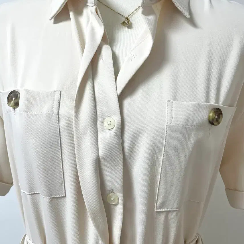 [SOLD OUT] (새상품)마리마켓 셔츠 플리츠 스트랩 롱 원피스 L 아이보리 베이지 화이
