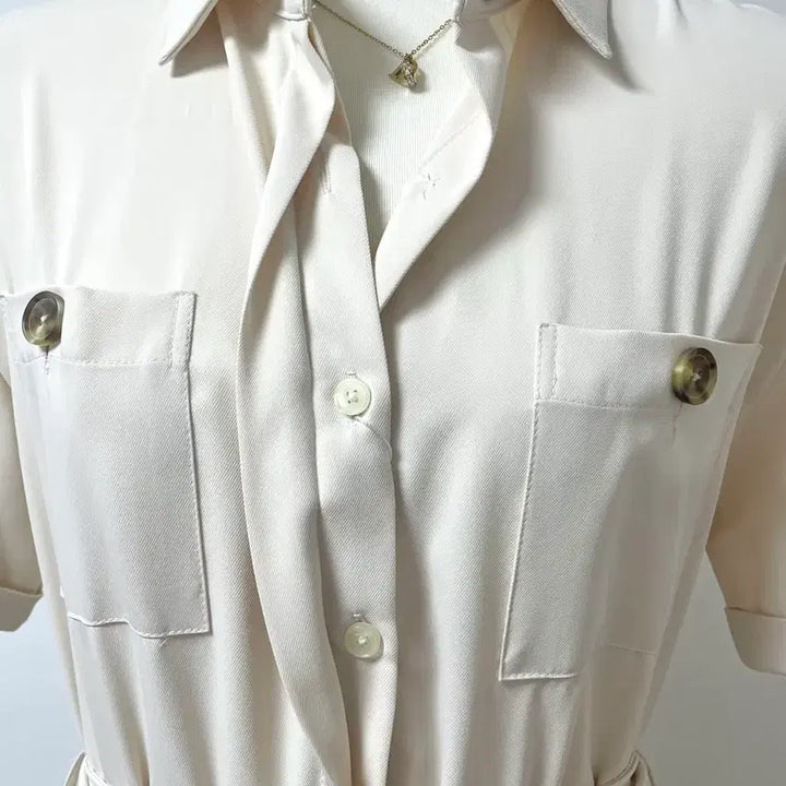 [SOLD OUT] (새상품)마리마켓 셔츠 플리츠 스트랩 롱 원피스 L 아이보리 베이지 화이