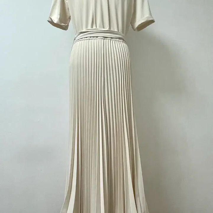 [SOLD OUT] (새상품)마리마켓 셔츠 플리츠 스트랩 롱 원피스 L 아이보리 베이지 화이
