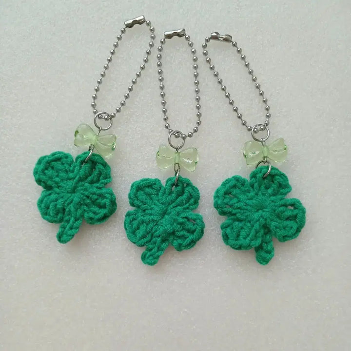 [BUNJANG] Handmade Knitted Four-Leaf Clover Keyring Bundle Set / 뜨개 네잎클로버 키링 3개 일괄