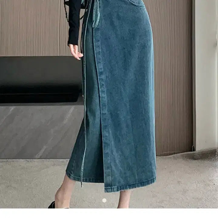 [BUNJANG] Denim Wrap Long Skirt / 데님 랩 스커트 롱 스커트 청치마
