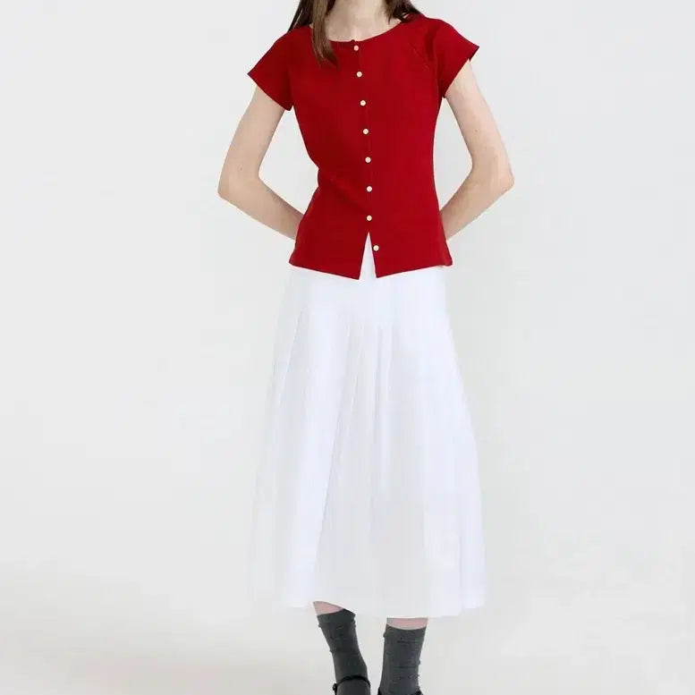 [BUNJANG] Azzare Boat Neck Cardigan Red / 아쎄르 보트넥 가디건 레드