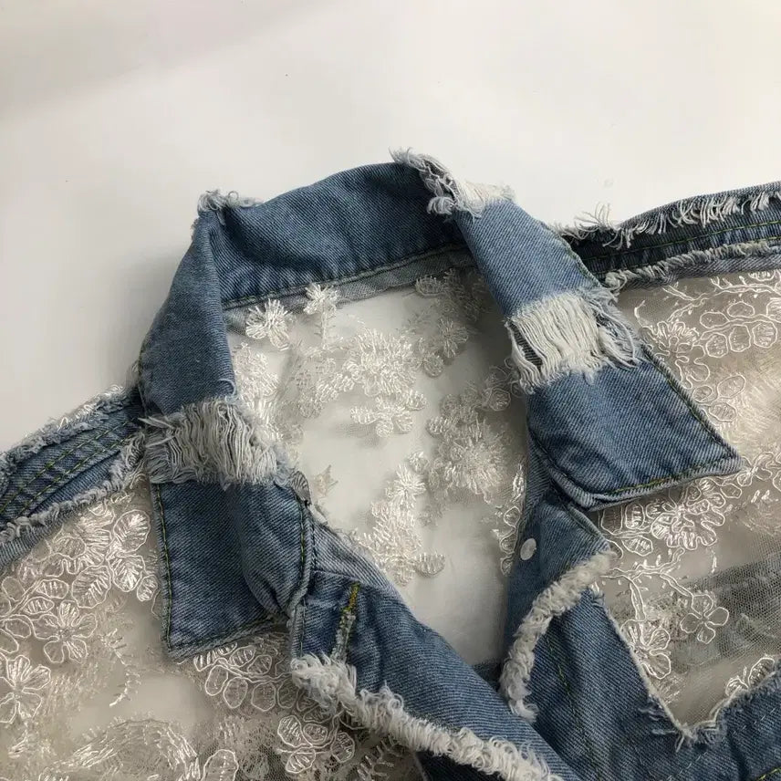 [SOLD OUT] 레이스 데님 청자켓 데미지 디테일
