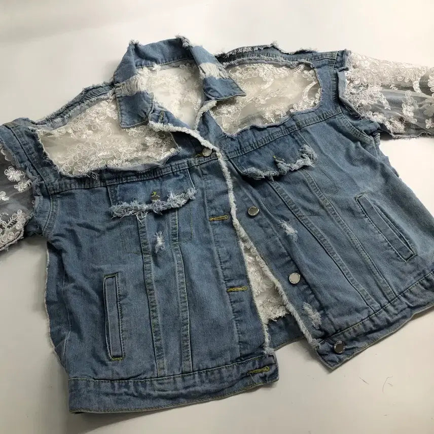 [SOLD OUT] 레이스 데님 청자켓 데미지 디테일