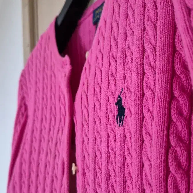 [BUNJANG] Polo Ralph Lauren Pink Cable Knit Cardigan / 폴로 랄프로렌 핑크 케이블 가디건