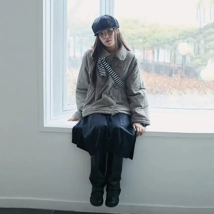 [BUNJANG] The Museum Visitor Round Collar Puff Jacket Beige / 더뮤지엄비지터 라운드 카라 퍼프 자켓 베이지