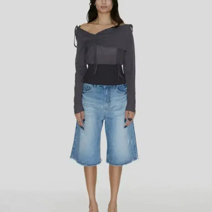 [BUNJANG] Setsetset Lavigne Off-Shoulder Shirred Crop Top / 쎄쎄쎄(Setsetset) 오프숄더 셔링탑 차콜 LAVIGNE OFF-S
