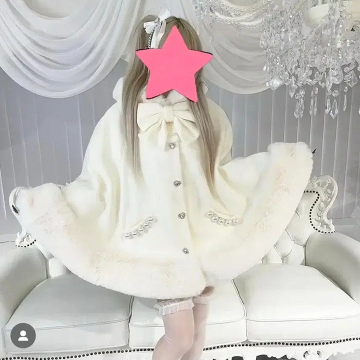 [BUNJANG] MAZ White Fur Poncho / 정품) 마즈 화이트 퍼 판초