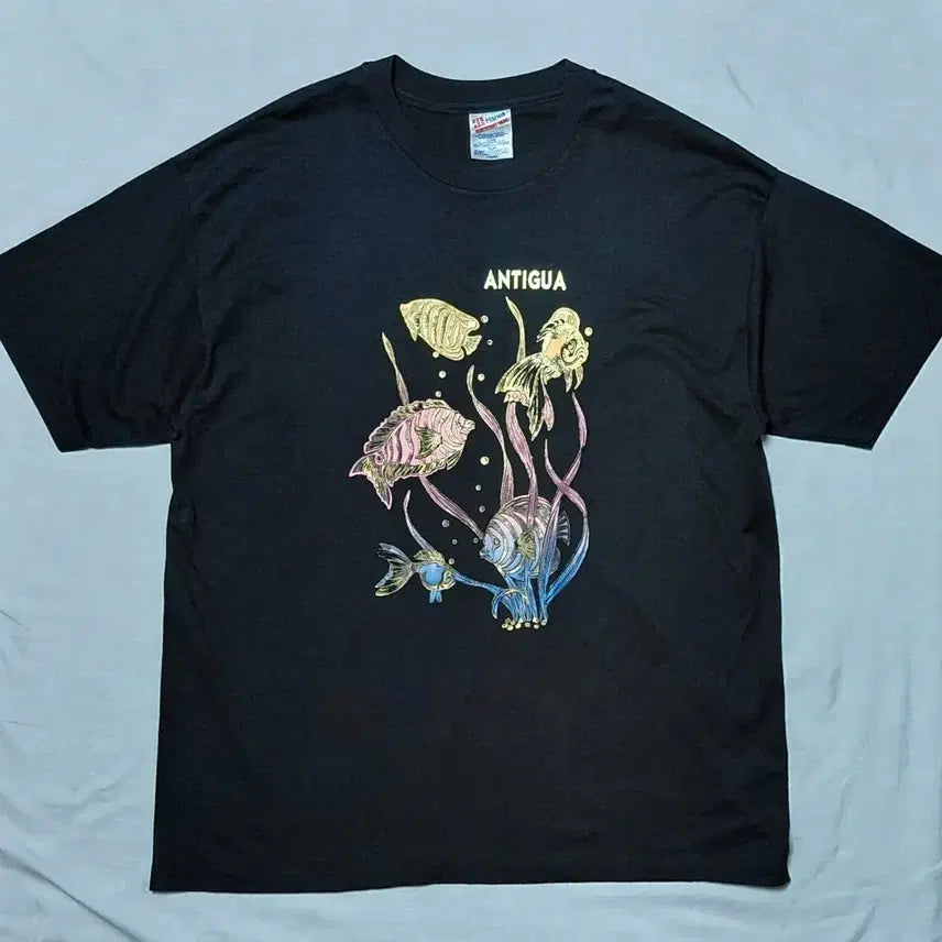 [BUNJANG] Hanes Antigua Tropical Fish Graphic T-shirt / [XL] 90s Hanes 싱글스티치 &