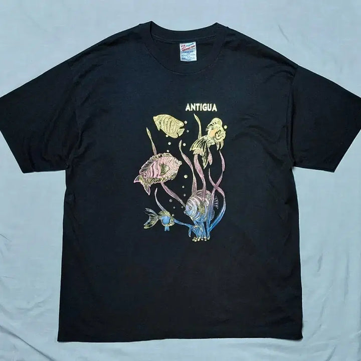 [BUNJANG] Hanes Antigua Tropical Fish Graphic T-shirt / [XL] 90s Hanes 싱글스티치 &