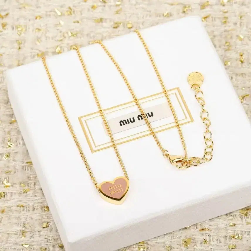 [BUNJANG] Miu Miu Heart Necklace Gold Pink / 미우미우 하트 목걸이 금장 핑크